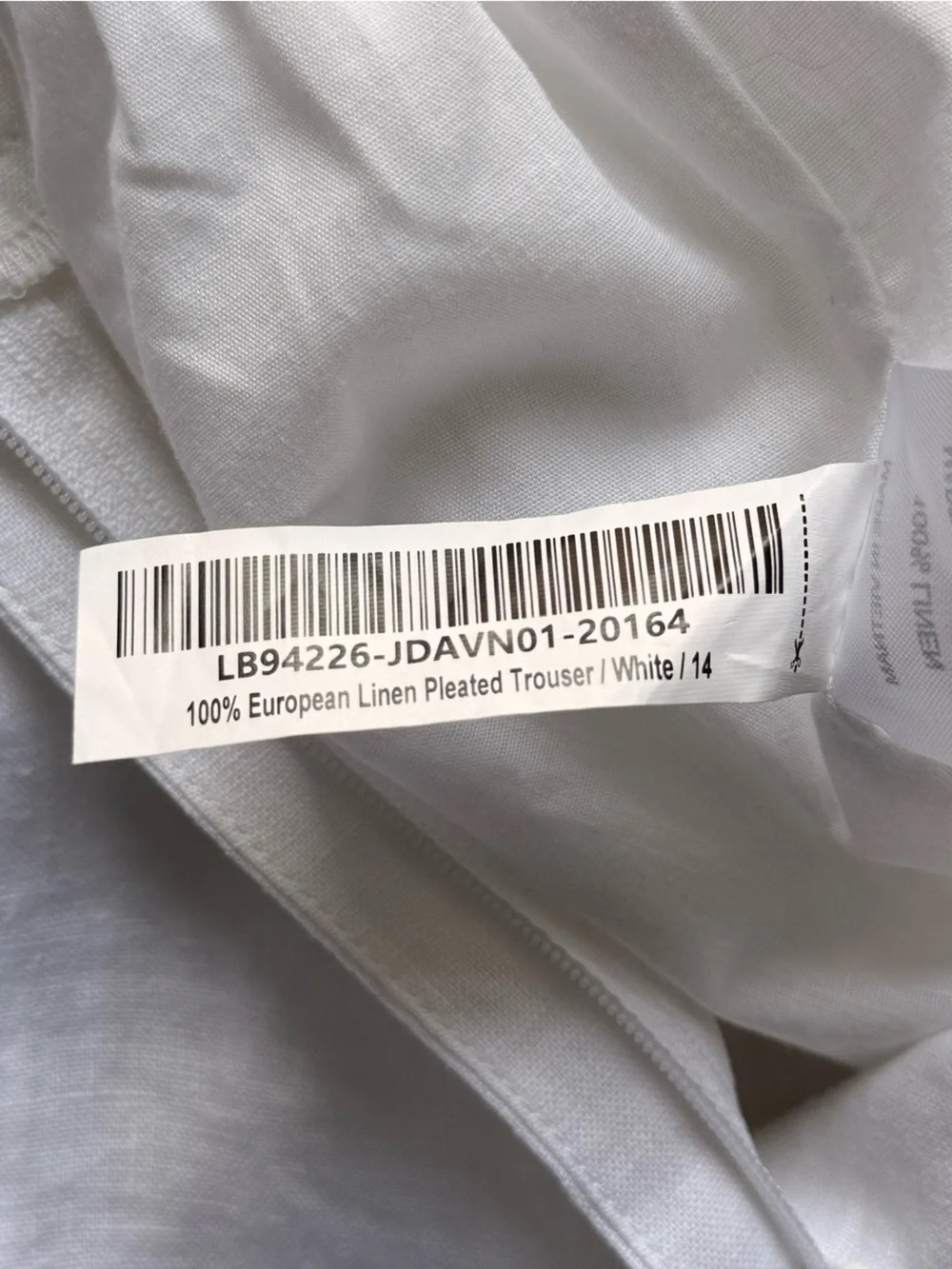 Quince White 100% European Linen Pleated Trouser Size 14-Short